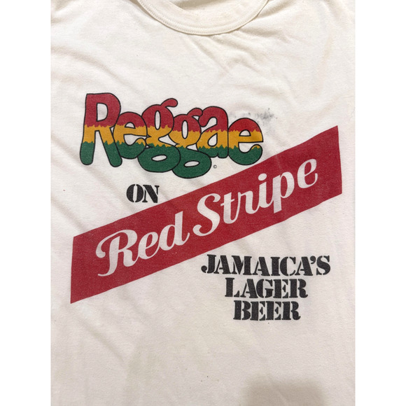 Vintage Red Stripe Reggae Shirt Mens Medium White Jamaica Beer Graphic Promo 90s - Picture 2 of 8